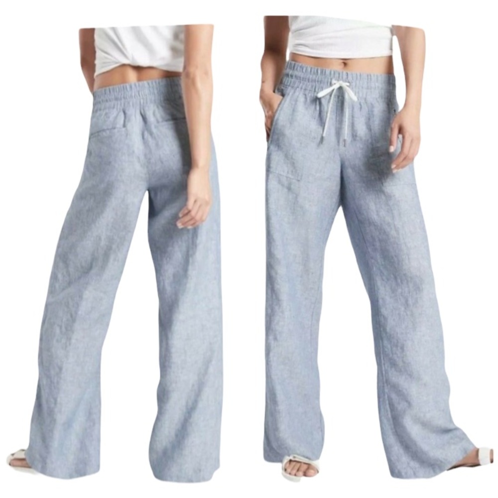 Athleta Cabo Linen (28x30.5) Wide Leg Blue Pants - Size 4 - NWT